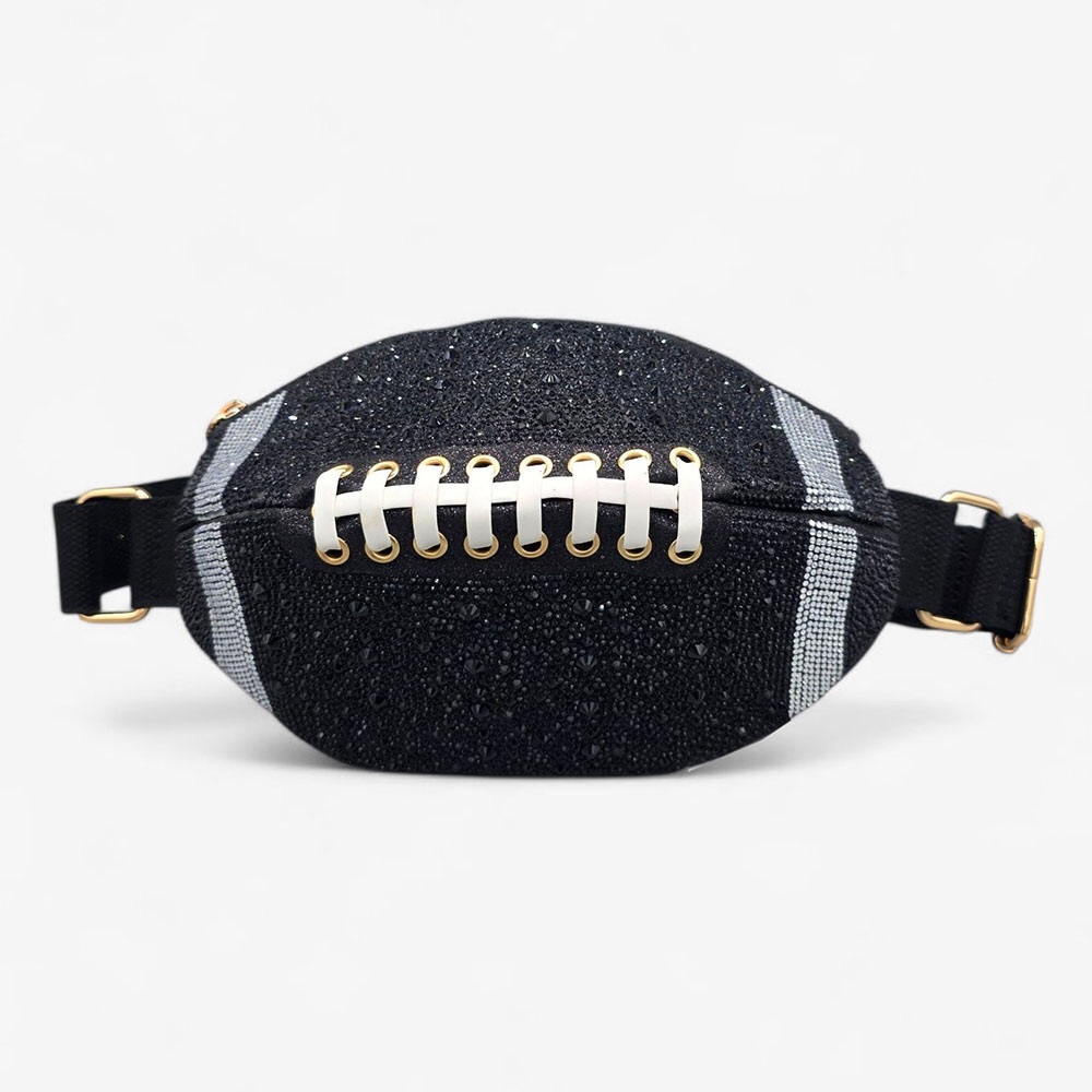 Black Embellished Football Shaped Crossbody Bag